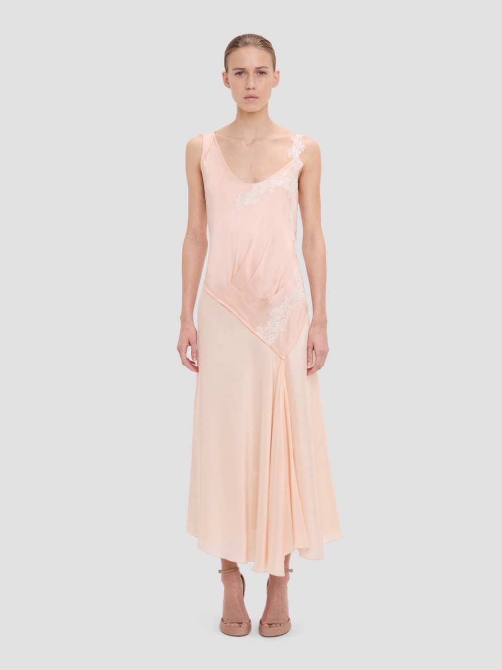 New Victoria Beckham Lace Strap Dress in Blossom pink silk lace midi